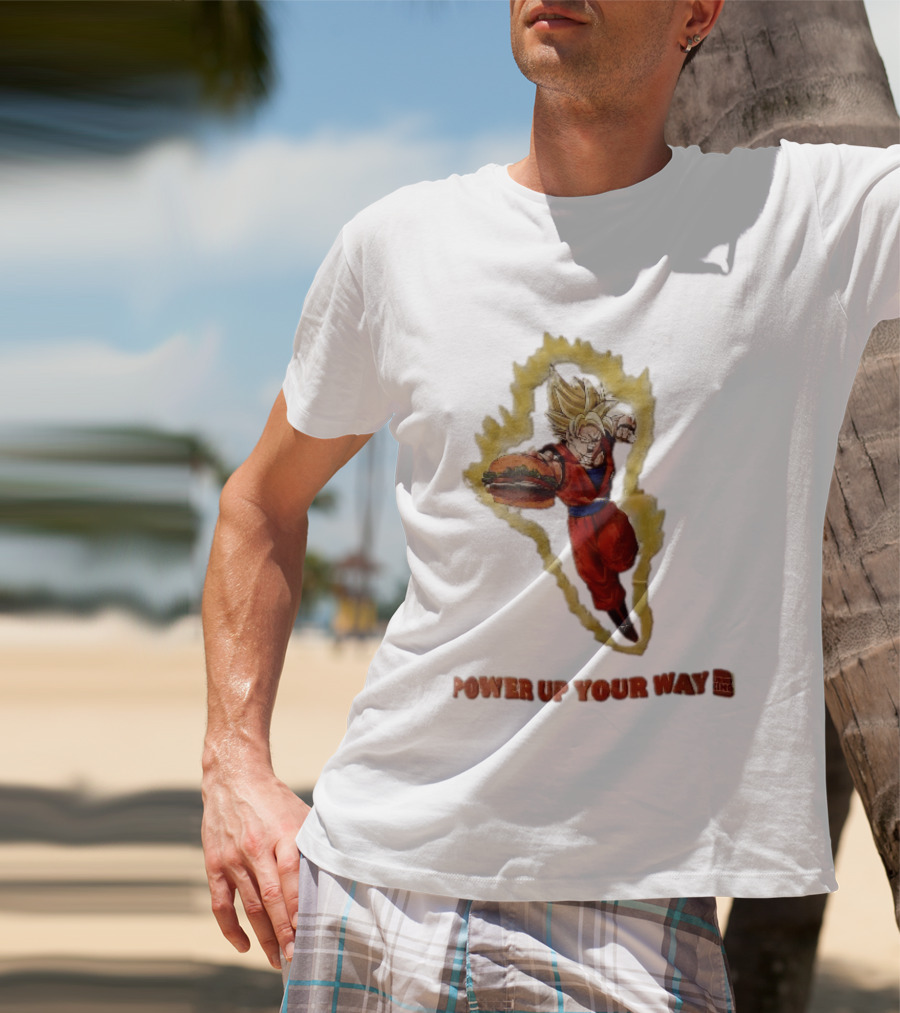 Burger King Power Up Your Way Super Saiyan Goku Holding Cheeseburger Aura T-Shirt