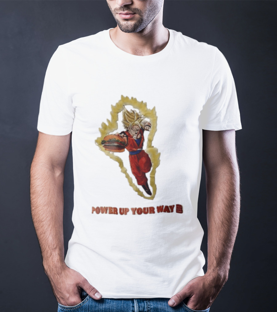 Burger King Power Up Your Way Super Saiyan Goku Holding Cheeseburger Aura T-Shirt