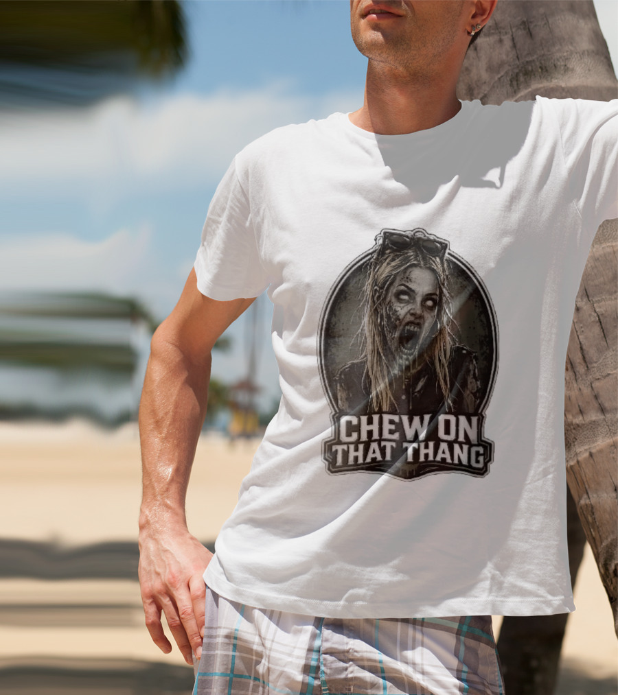 Chew On That Thang Zombie Blonde Woman Open Mouth Green Slime Sunglasses T-Shirt