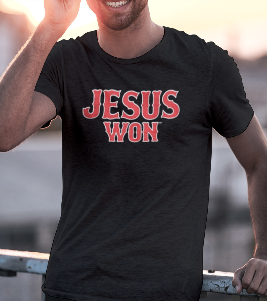 Boston Red Sox MLB Jesus Won Block Lettering Navy White T-Shirt