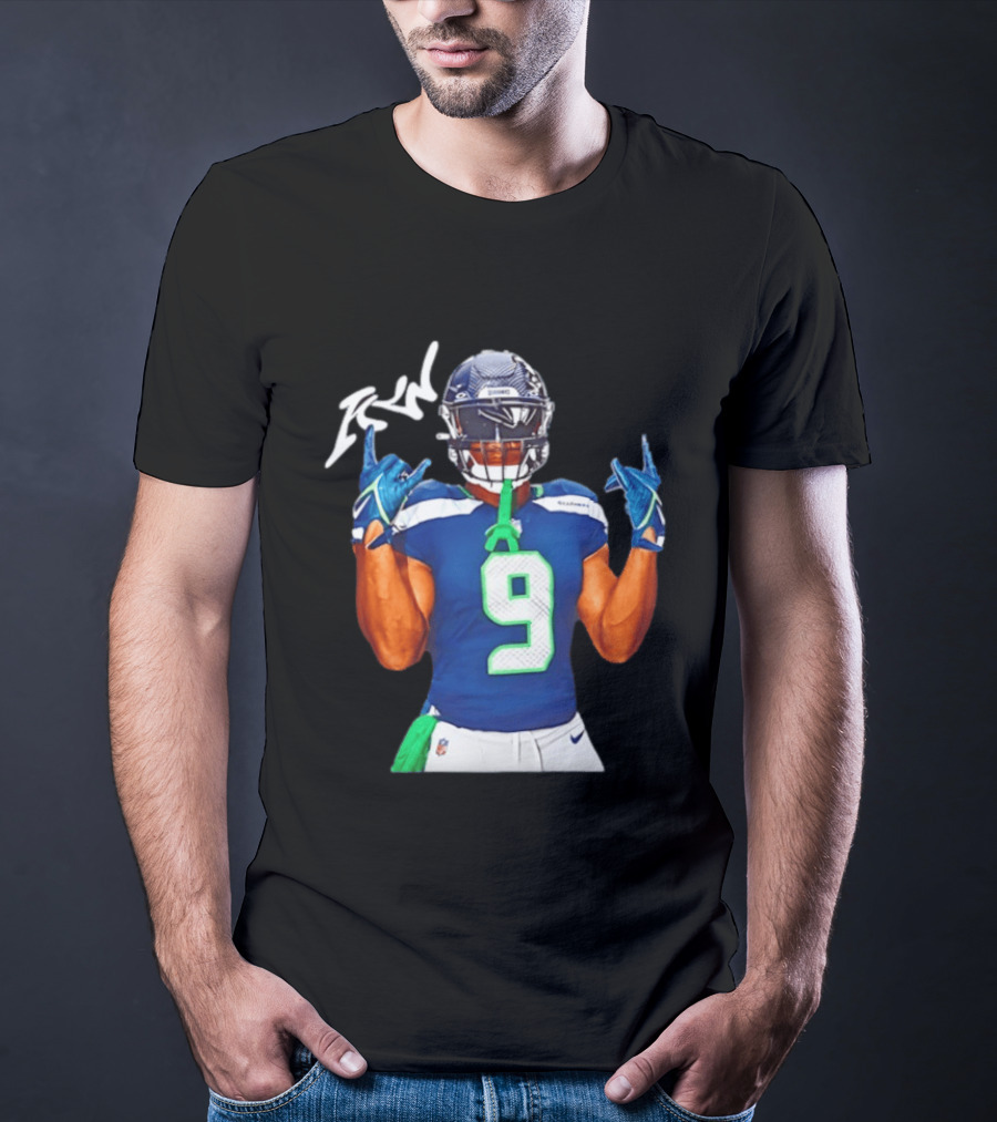 Kenneth Walker Seattle Seahawks Number 9 Hand Gesture Signature T-Shirt