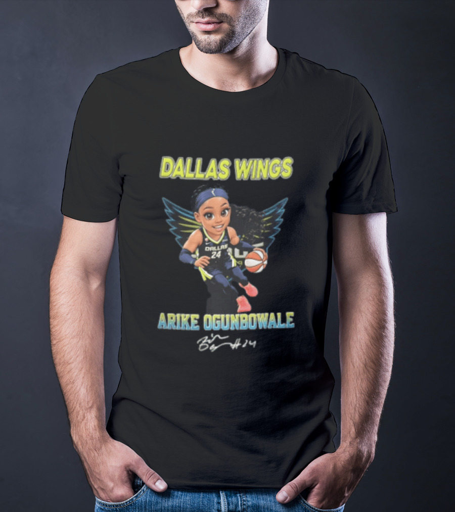 Dallas Wings Arike Ogunbowale Cartoon Caricature Dribbling Basketball Team Player T-Shirt