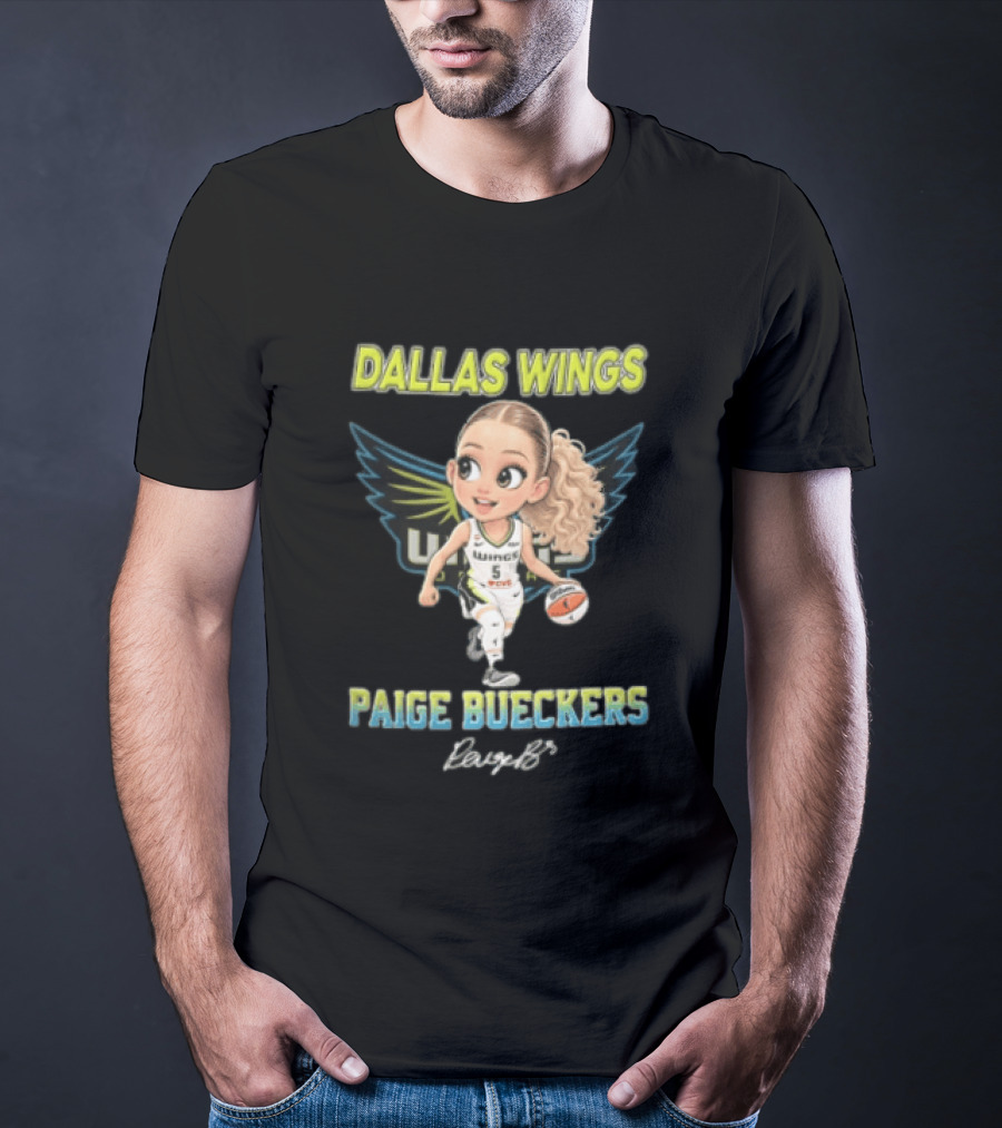 Dallas Wings Paige Bueckers Cartoon Dribbling Basketball Wings T-Shirt