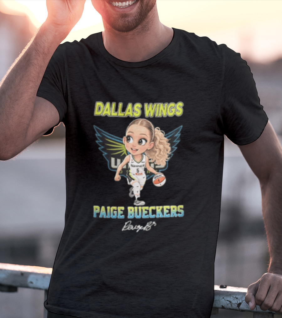 Dallas Wings Paige Bueckers Cartoon Dribbling Basketball Wings T-Shirt