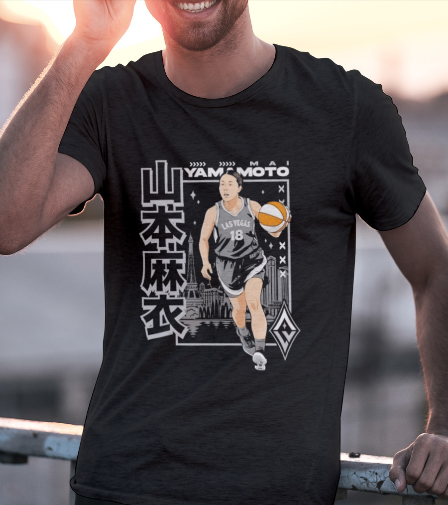 Las Vegas Aces Mai Yamamoto Anime Basketball City Skyline T-Shirt