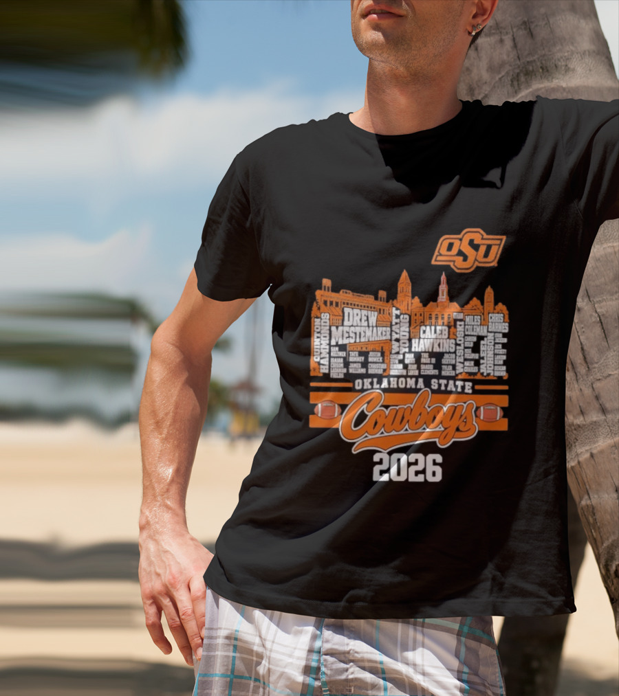 Oklahoma State Cowboys 2026 Player Names Skyline OSU Football T-Shirt