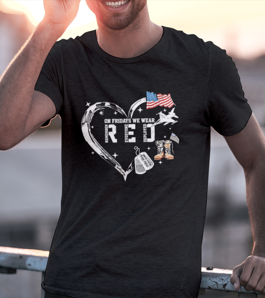 On Friday We Wear RED Remember Every Deployed USA Flag And Military Heart T-Shirt