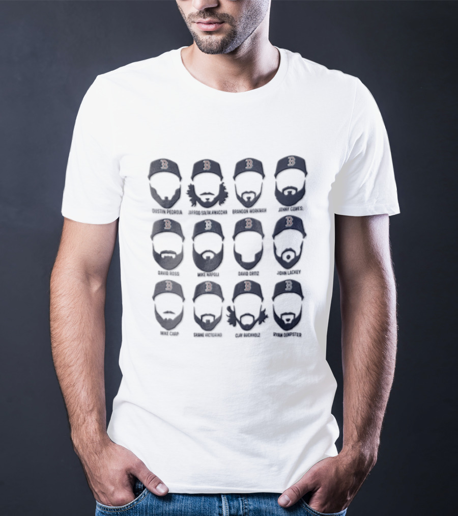 Boston Red Sox MLB Dustin Pedroia Jarrod Saltalamacchia Bearded Player Roster T-Shirt