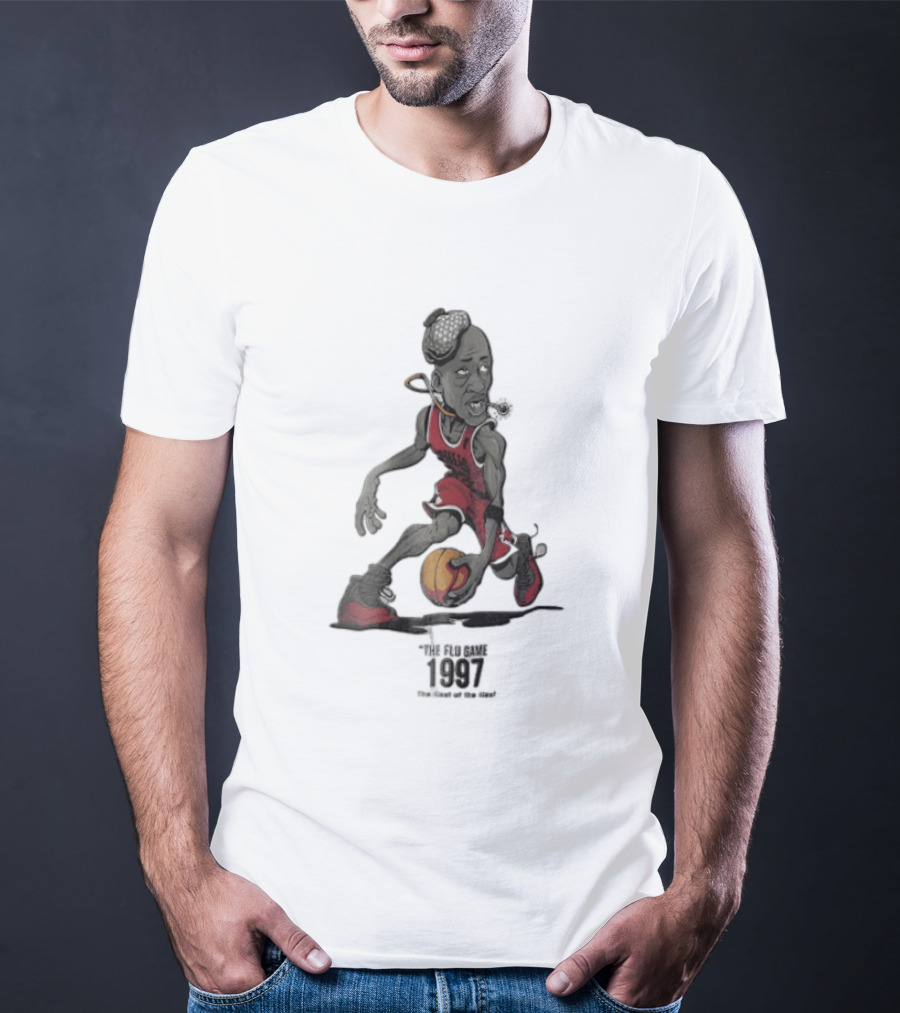 Chicago Bulls The Flu Game 1997 Illest Of Sick Jordan Caricature Dribbling Basketball T-Shirt