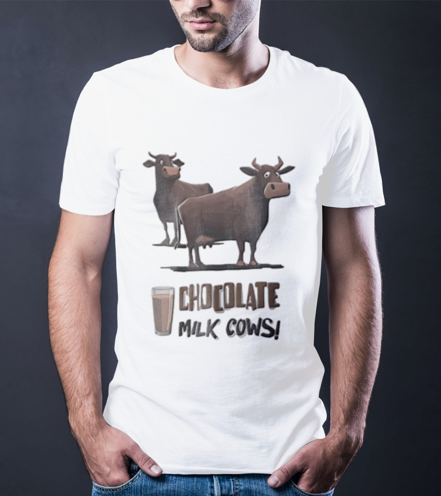 Brown Cartoon Cattle Chocolate Milk Cows Two Standing Glass Cup T-Shirt