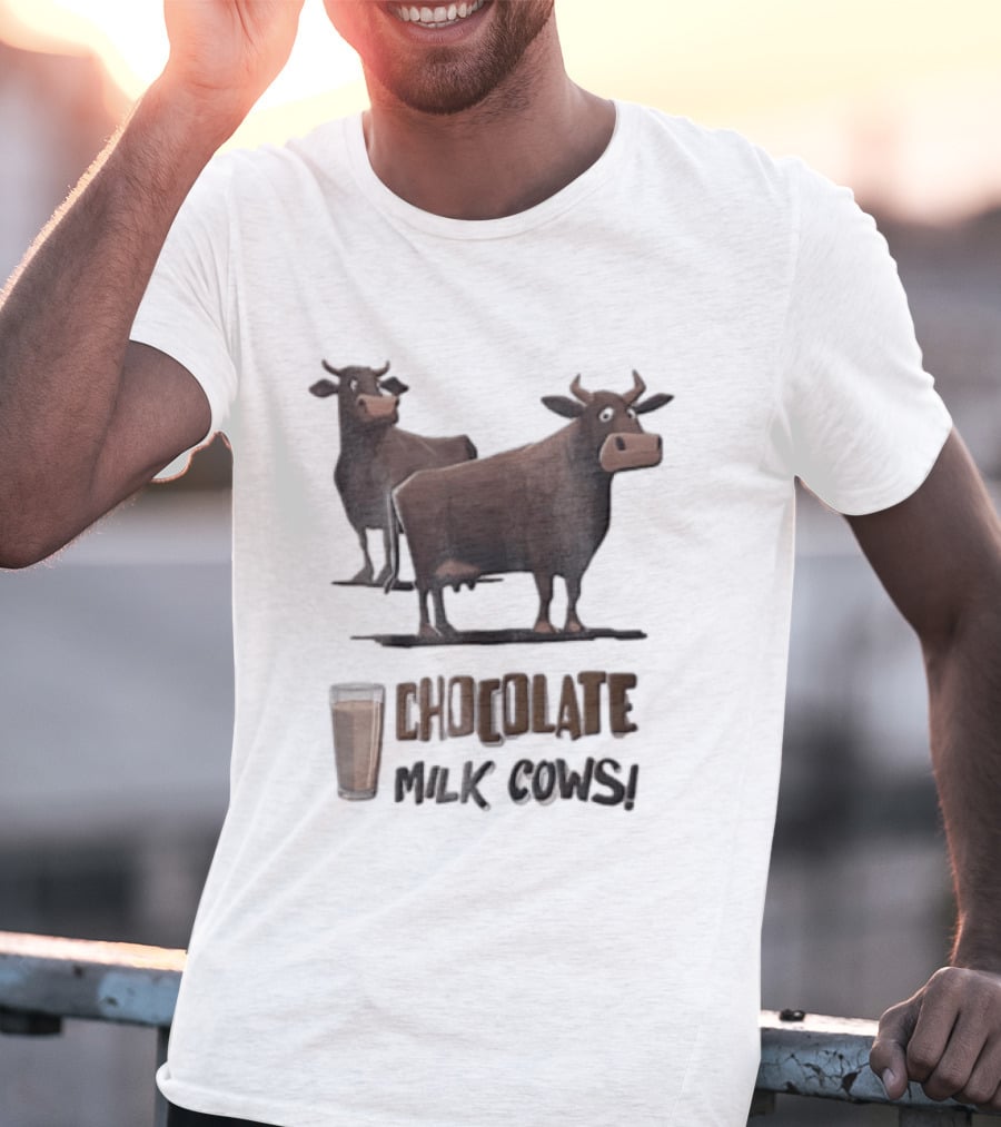 Brown Cartoon Cattle Chocolate Milk Cows Two Standing Glass Cup T-Shirt
