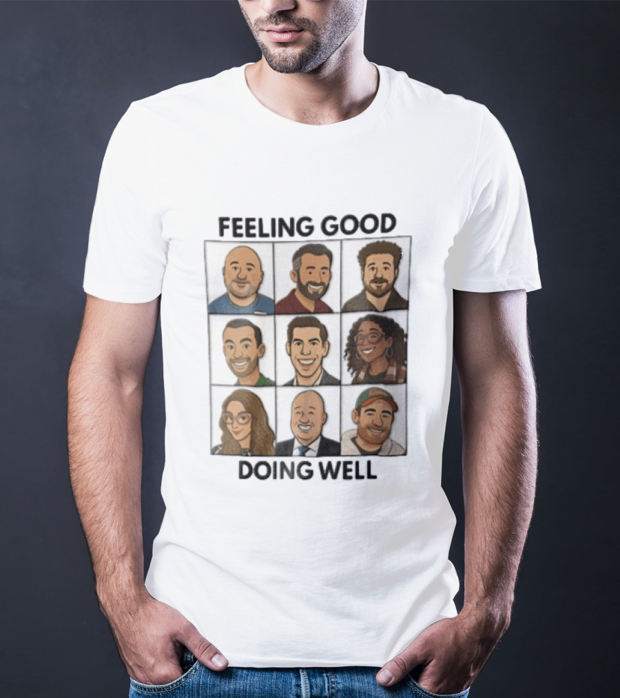 Feeling Good Doing Well Nine Cartoon Caricature Grid T-Shirt