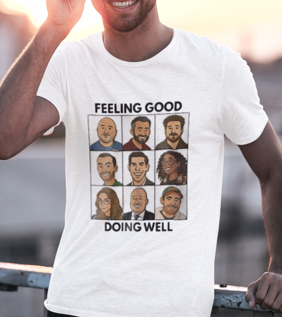 Feeling Good Doing Well Nine Cartoon Caricature Grid T-Shirt