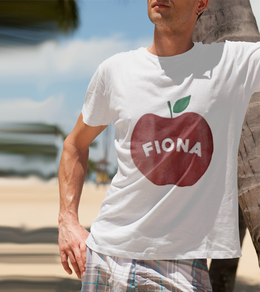 Fiona White Curved Lettering On Watercolor Red Apple With Green Leaf T-Shirt
