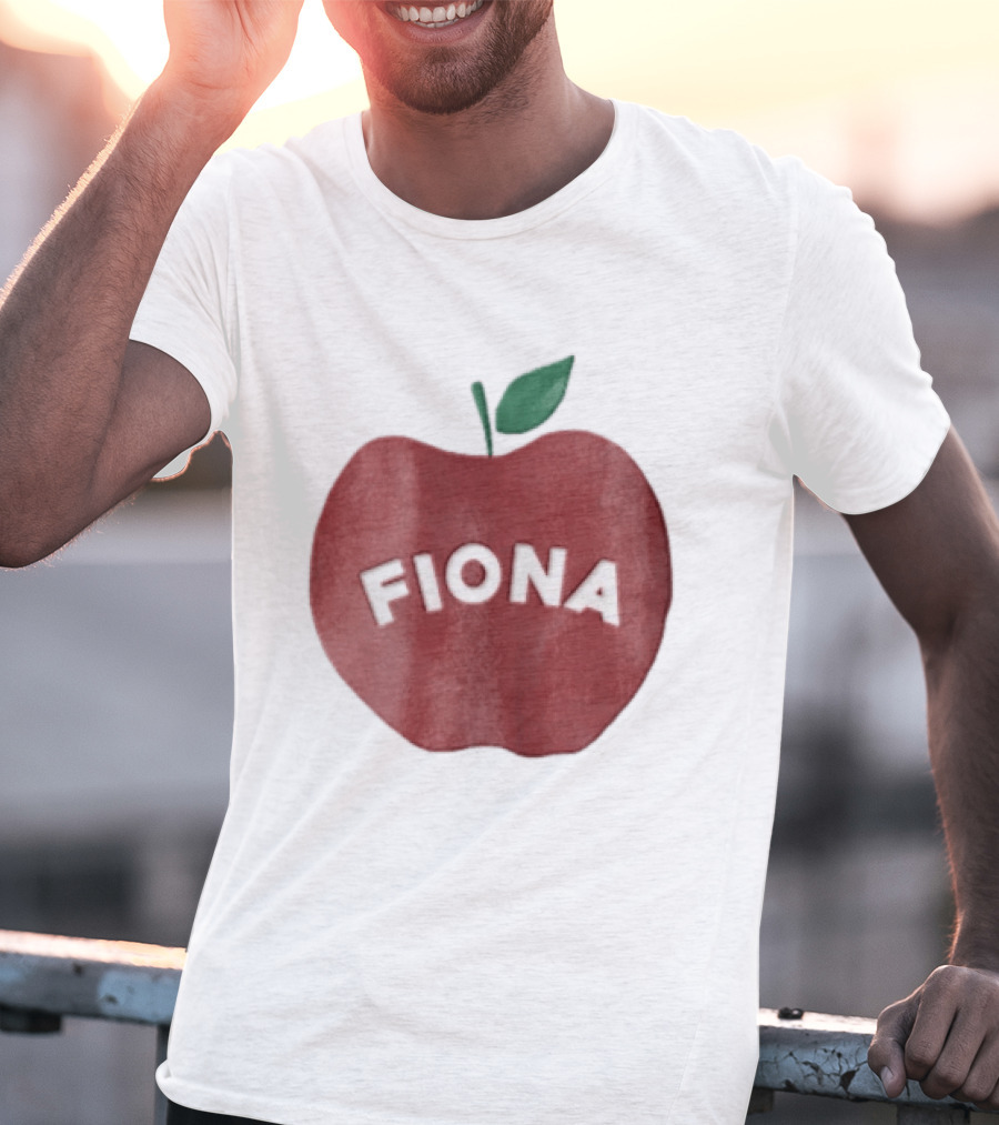 Fiona White Curved Lettering On Watercolor Red Apple With Green Leaf T-Shirt
