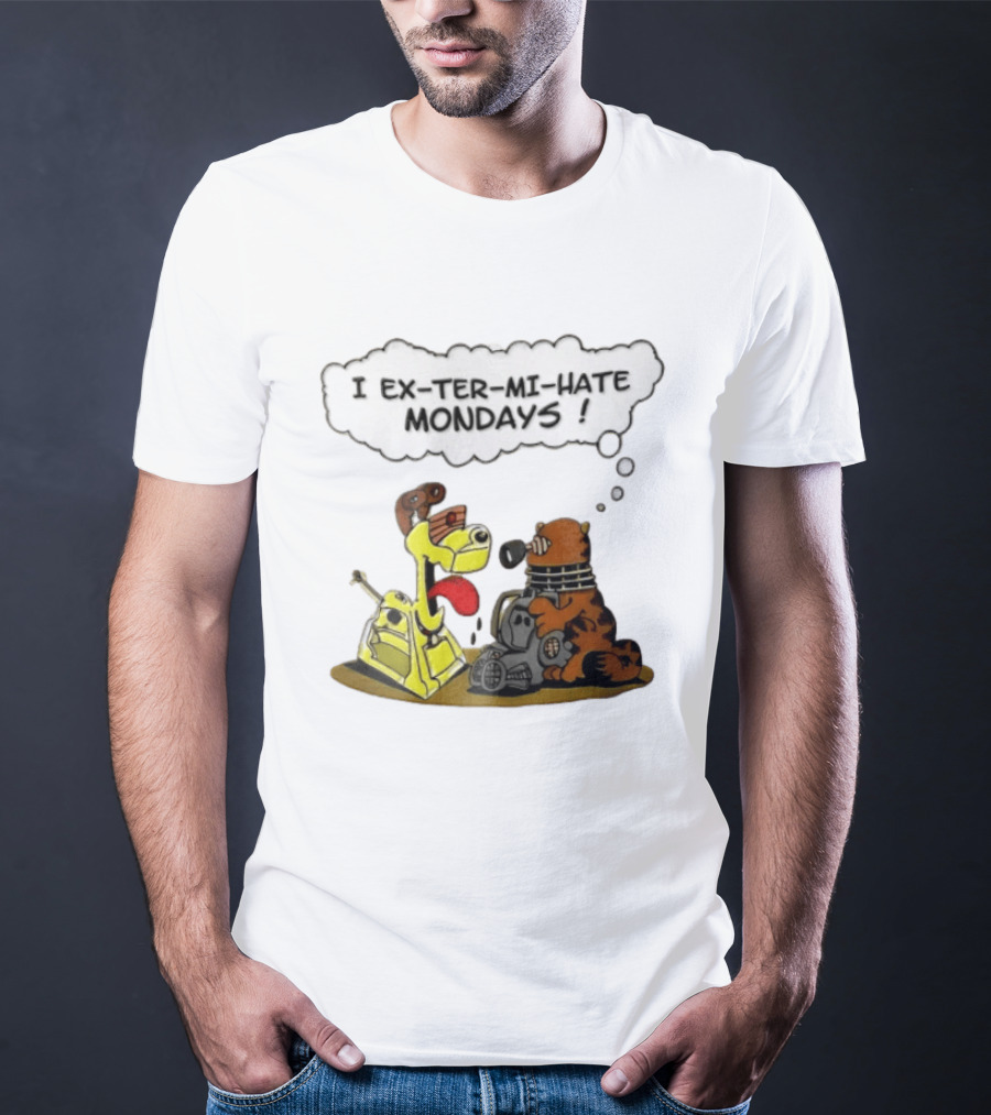 I Ex Ter Mi Hate Mondays Cat Odie Dalek Cyberman Cartoon T-Shirt