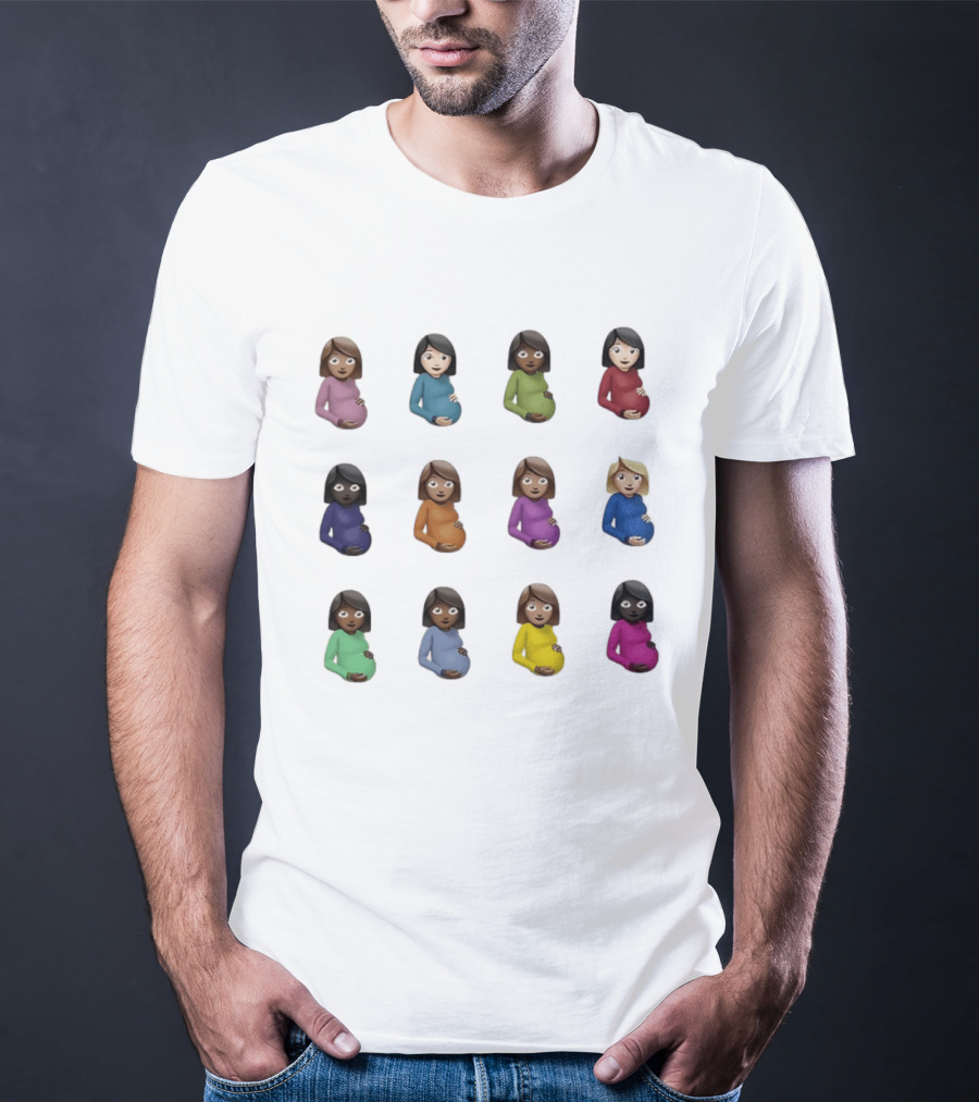 Pregnant Women Emoji Stickers Diverse Colors Collection T-Shirt