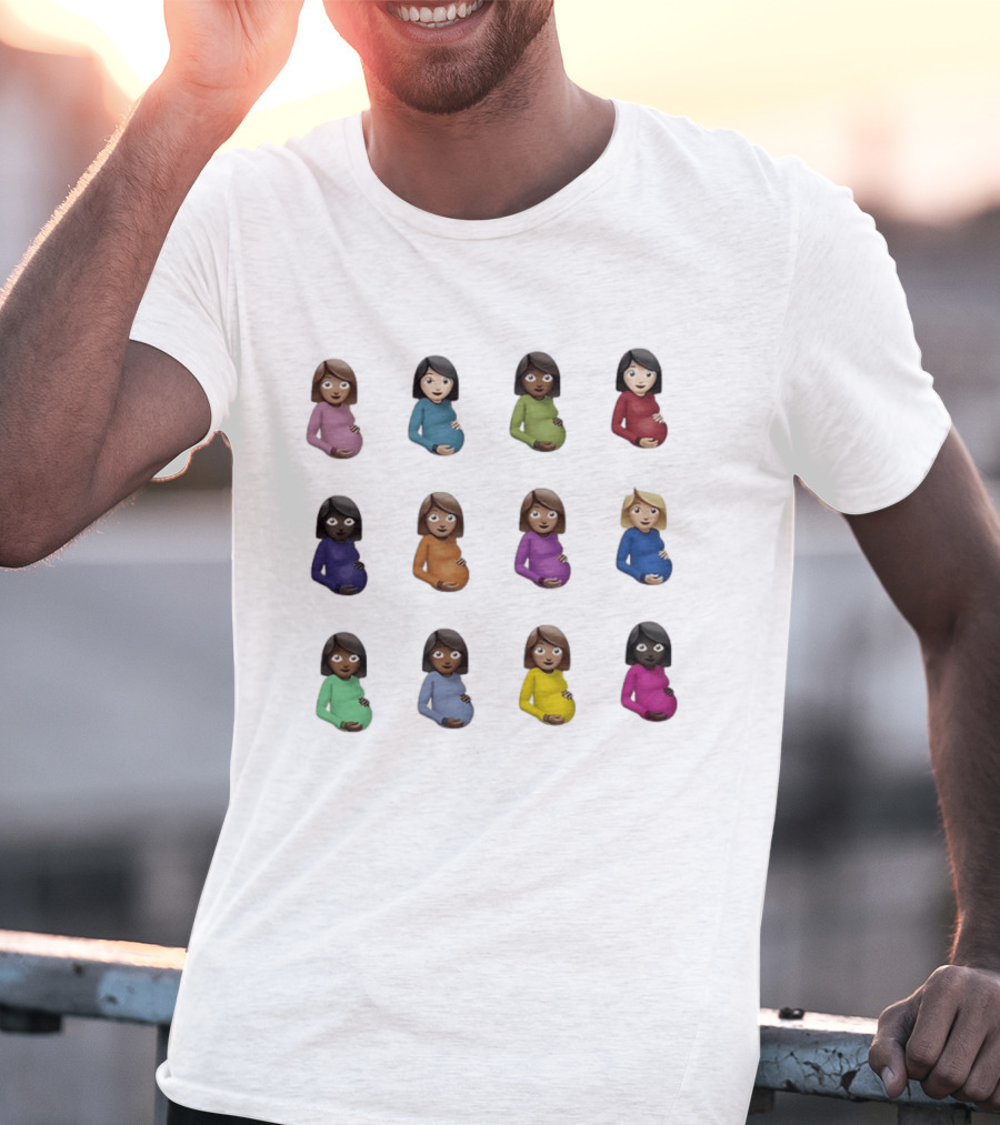 Pregnant Women Emoji Stickers Diverse Colors Collection T-Shirt