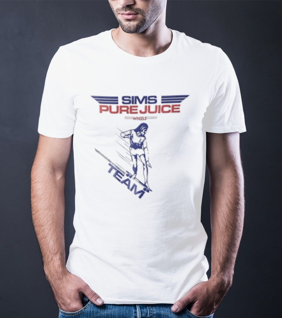 Sims Pure Juice Wheels Skateboard Team Motion Lines T-Shirt
