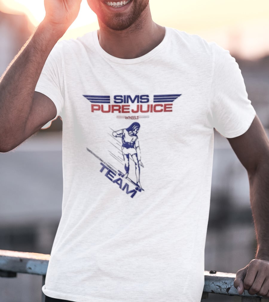 Sims Pure Juice Wheels Skateboard Team Motion Lines T-Shirt