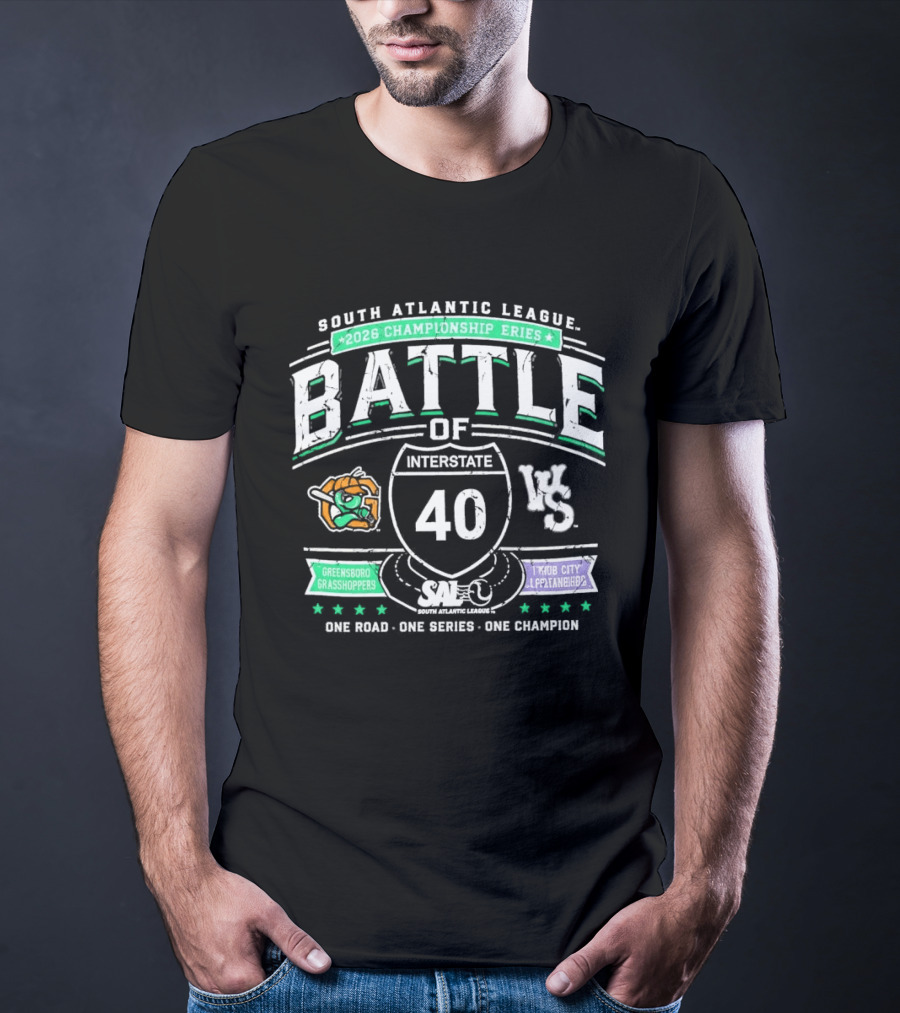 South Atlantic League 2026 Championship Battle Of Interstate 40 Greensboro Grasshoppers Vs Triad City Leaping Llamas One Road One Series One Champion T-Shirt