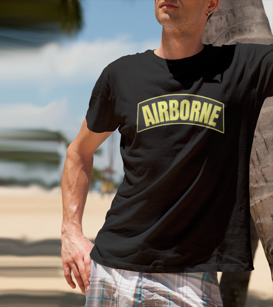 Airborne Yellow Arched Tab Patch Dark Military T-Shirt
