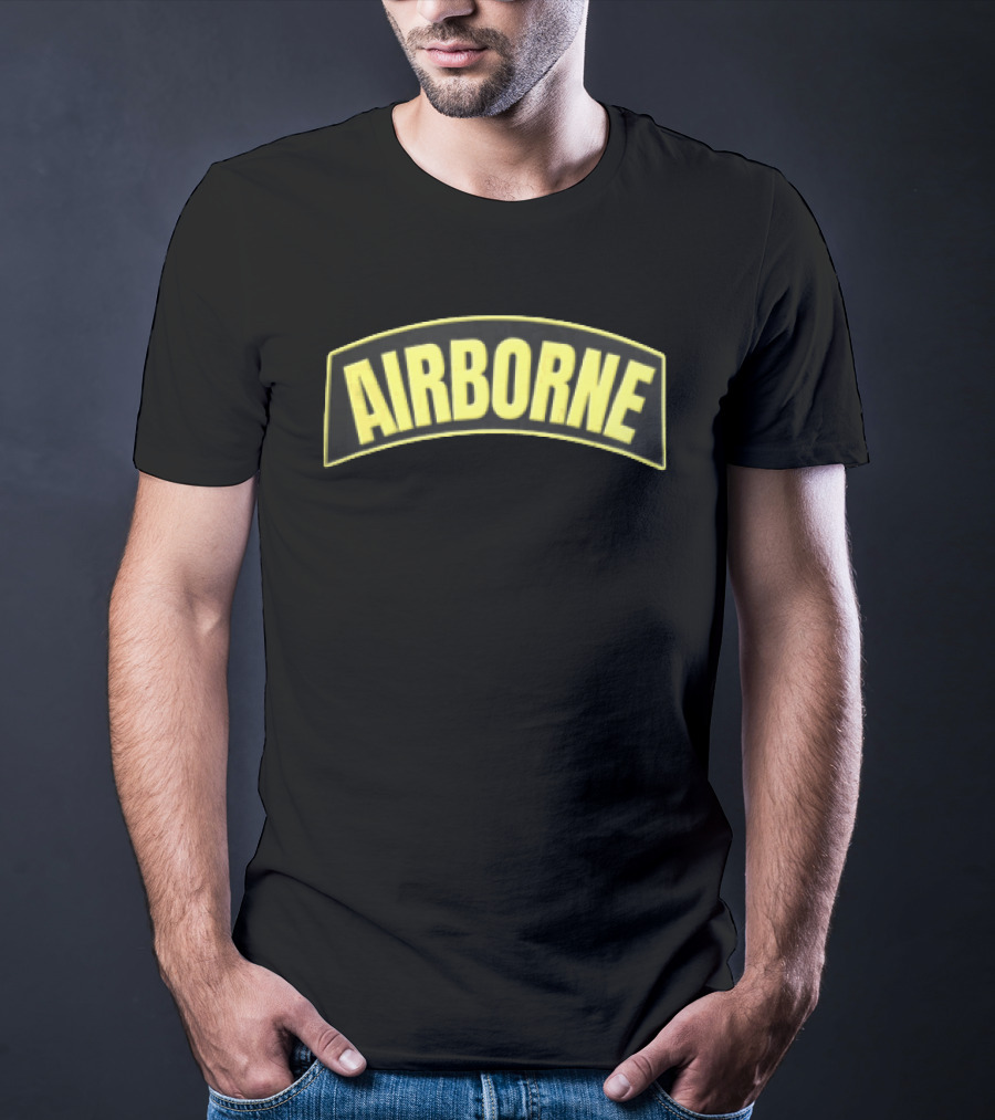 Airborne Yellow Arched Tab Patch Dark Military T-Shirt