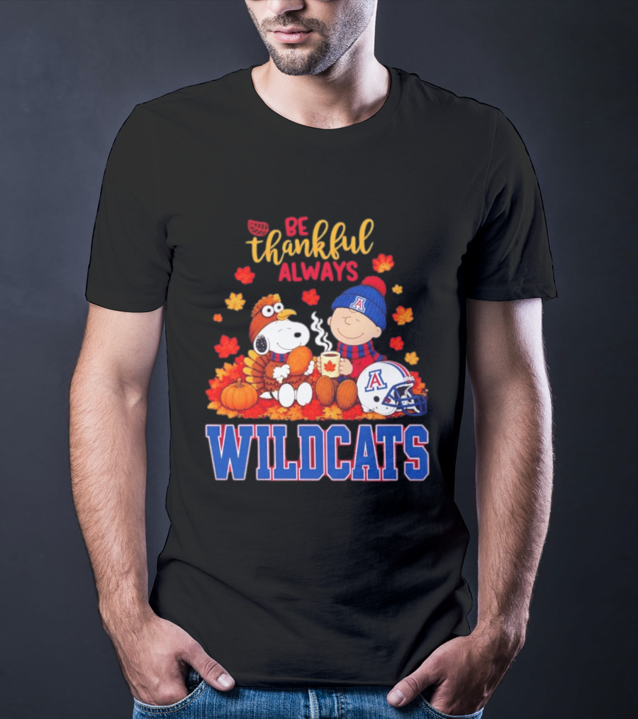 Be Thankful Always Snoopy And Charlie Brown With Wildcats Football Fan Gear T-Shirt