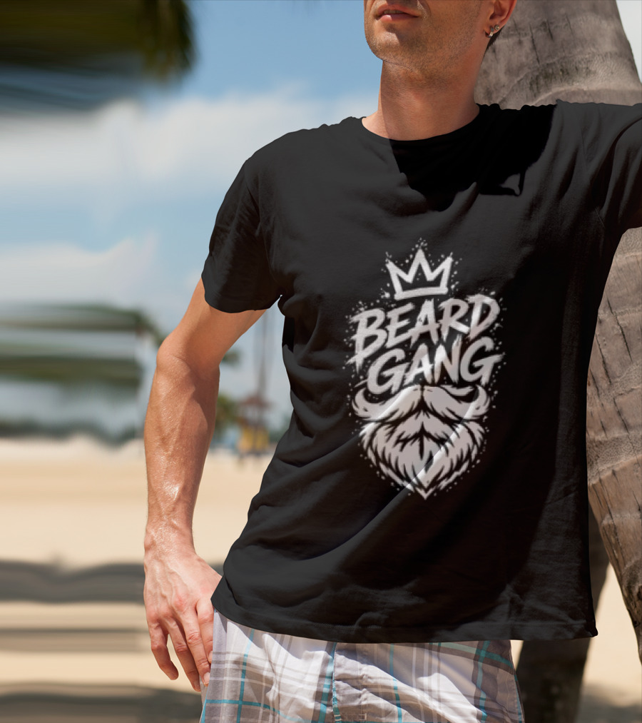 Beard Gang Crown Handlebar Mustache Paint Splatter Bushy Facial Hair T-Shirt