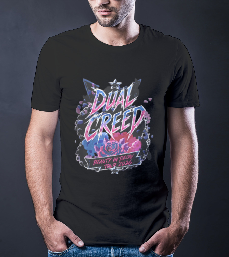 Dual Creed Beauty In Decay Tour 2026 Roses Chains Geometric Triangle Neon T-Shirt