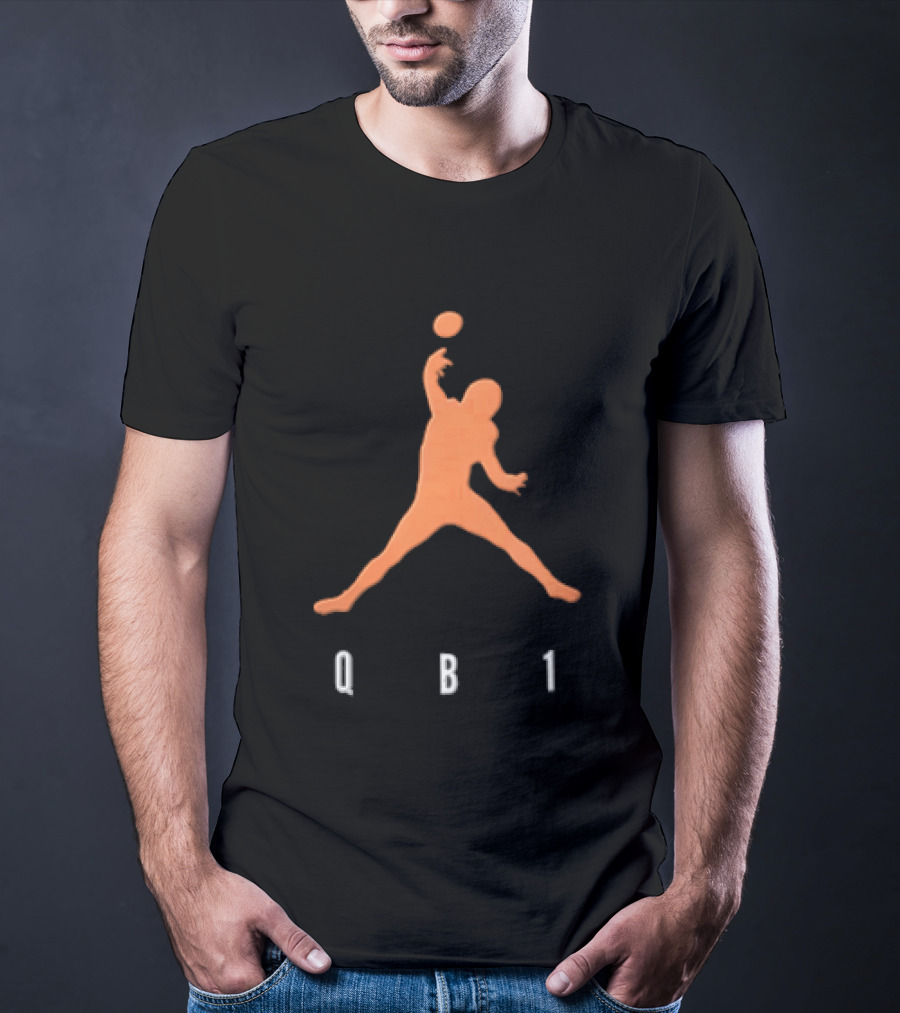Qb1 Orange Jumpman Pose Football Quarterback Throwing Ball T-Shirt