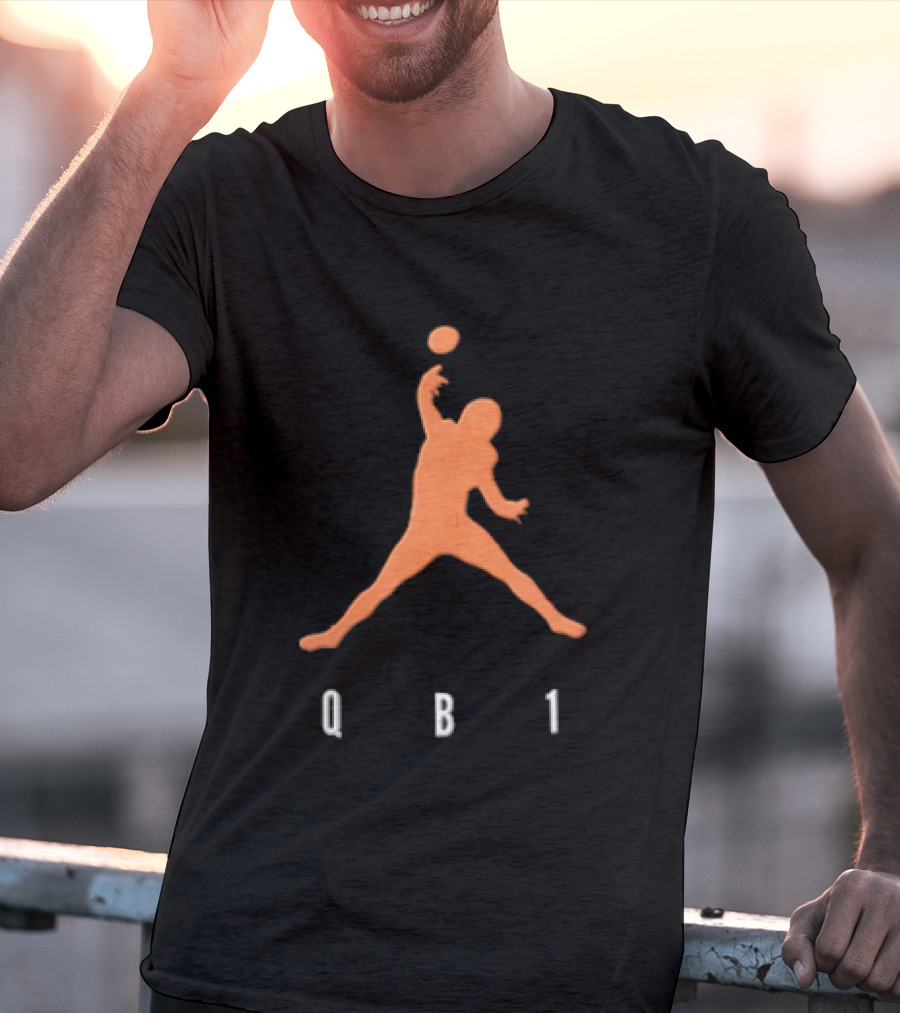 Qb1 Orange Jumpman Pose Football Quarterback Throwing Ball T-Shirt