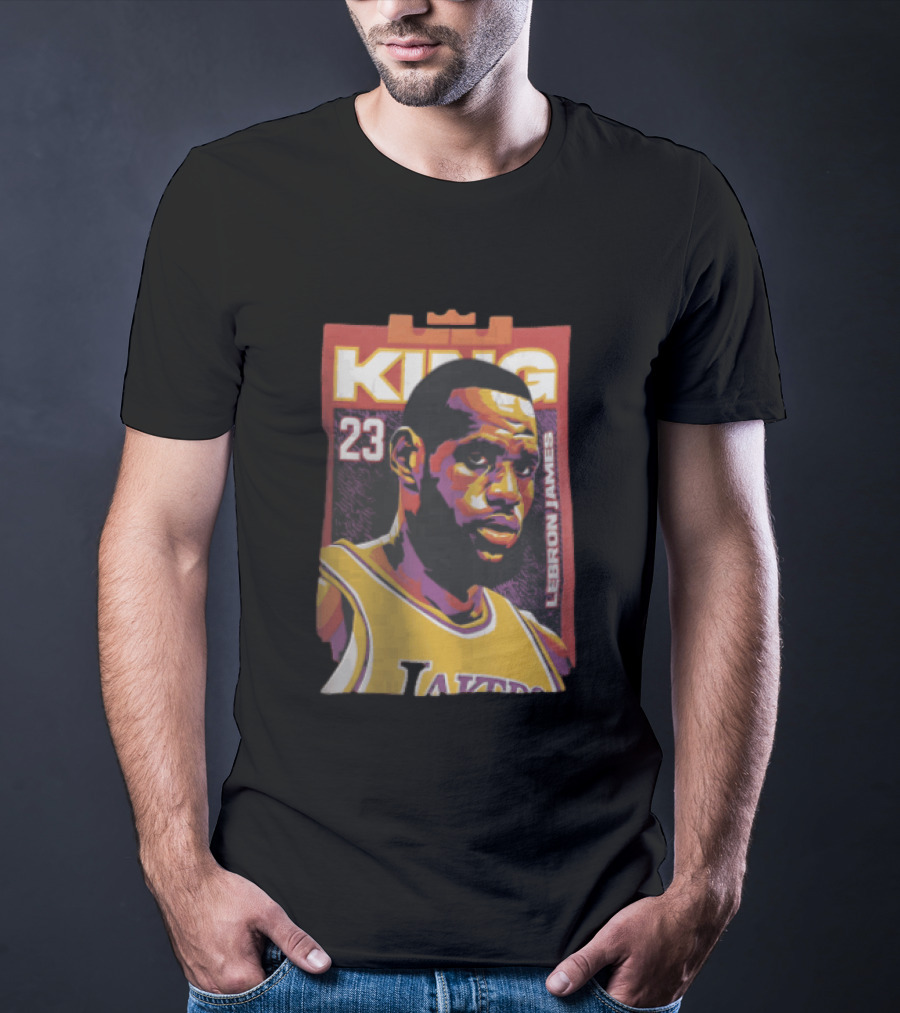 Los Angeles Lakers King 23 LeBron James NBA Pop Vector T-Shirt