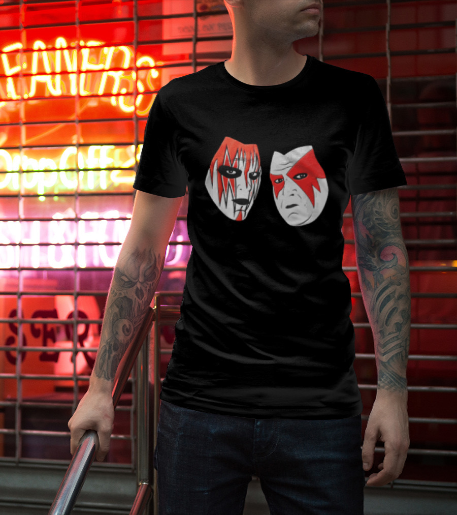 Red And White Face Paint Wrestler Cartoon Caricatures T-Shirt