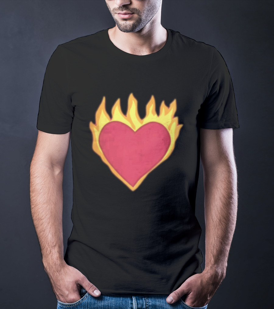 Fiery Heart Cartoon In Yellow Orange Flames T-Shirt