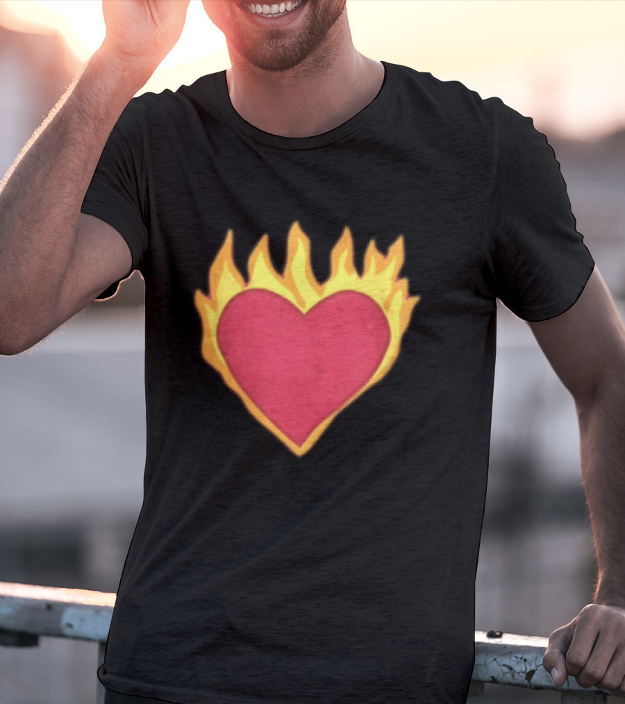 Fiery Heart Cartoon In Yellow Orange Flames T-Shirt