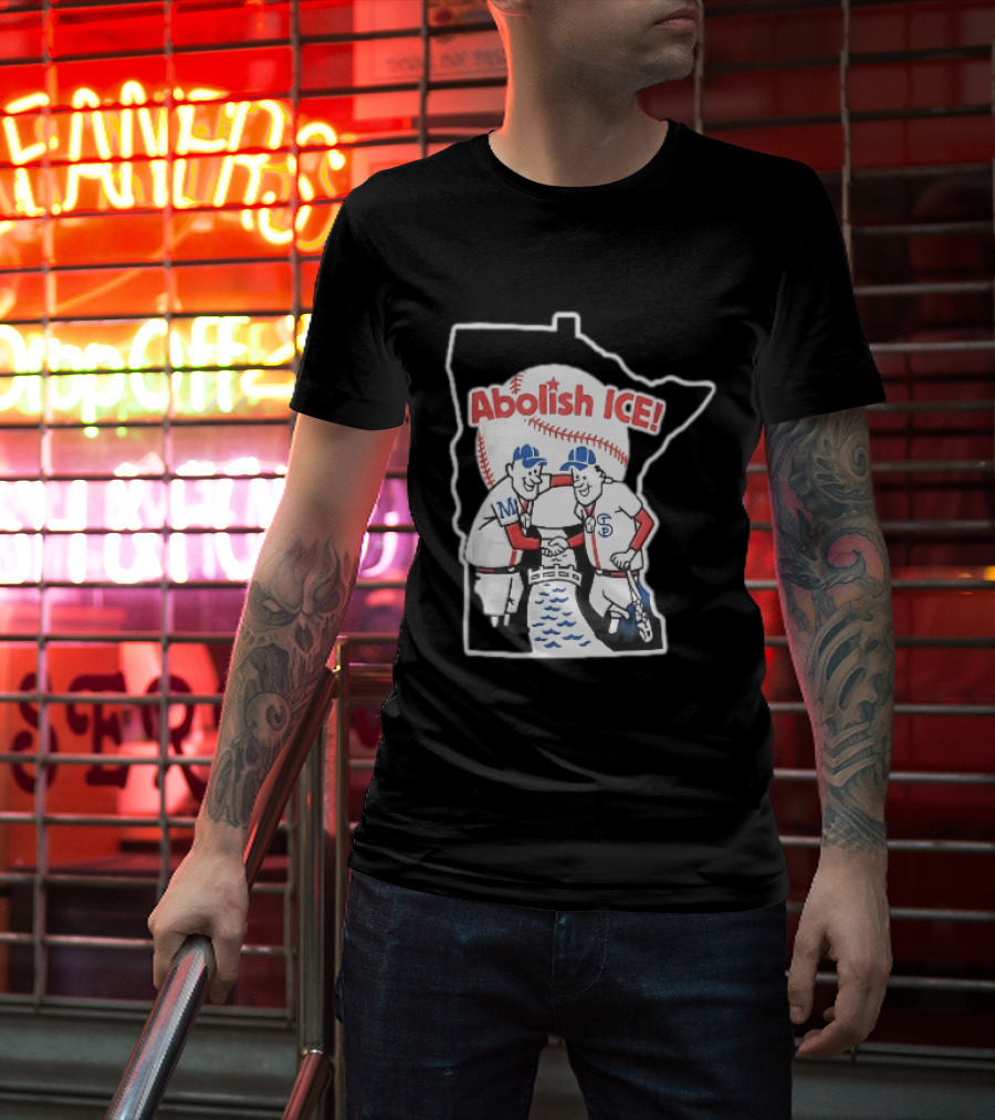 Minnesota Twins Abolish ICE Cartoon Players Shaking Hands River State T-Shirt
