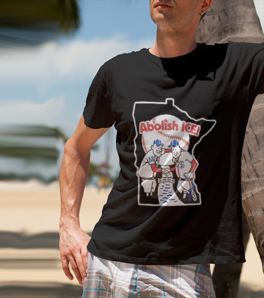Minnesota Twins Abolish ICE Cartoon Players Shaking Hands River State T-Shirt