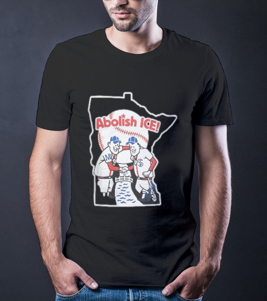 Minnesota Twins Abolish ICE Cartoon Players Shaking Hands River State T-Shirt