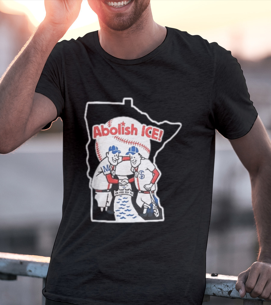 Minnesota Twins Abolish ICE Cartoon Players Shaking Hands River State T-Shirt