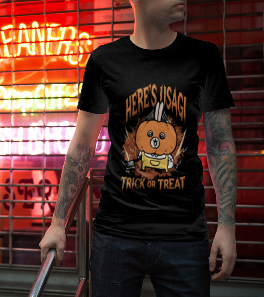 Here's Usagi Trick Or Treat Pumpkin Rabbit With Axe Halloween T-Shirt