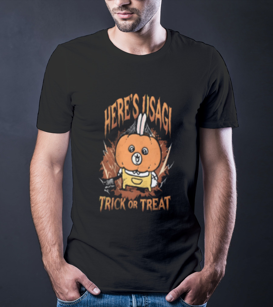 Here's Usagi Trick Or Treat Pumpkin Rabbit With Axe Halloween T-Shirt