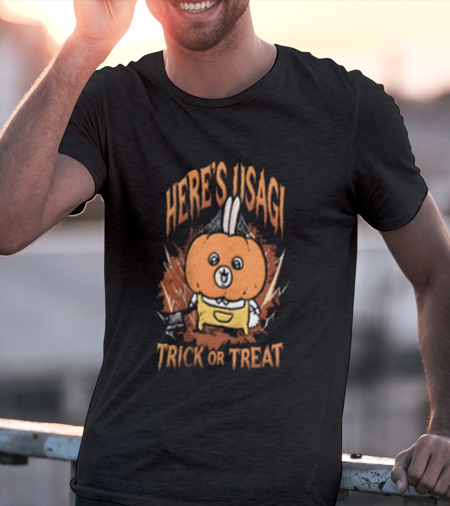 Here's Usagi Trick Or Treat Pumpkin Rabbit With Axe Halloween T-Shirt