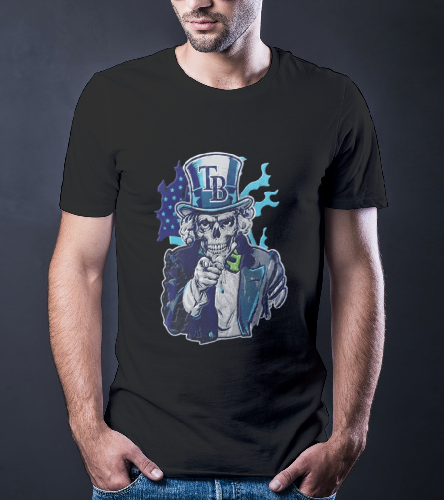 Tampa Bay Rays Skeleton Uncle Sam American Flag T-Shirt