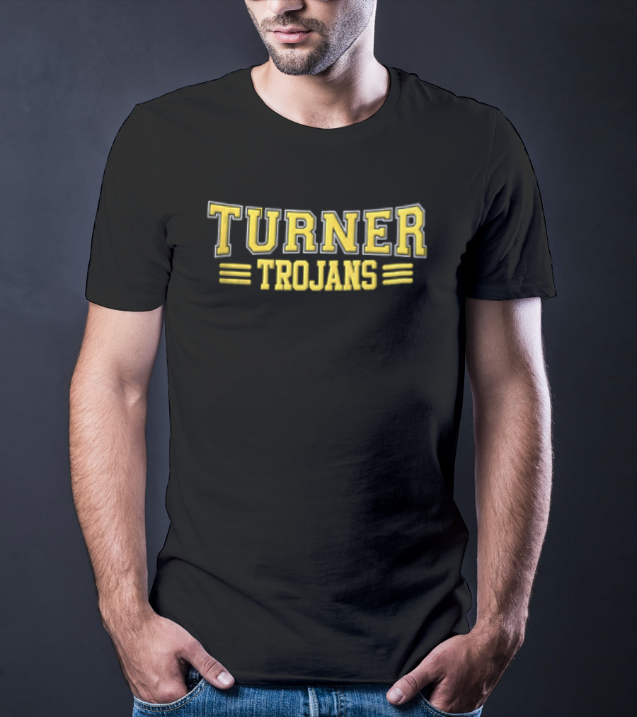 Turner Trojans Yellow Collegiate Varsity Lettering Horizontal Stripes T-Shirt