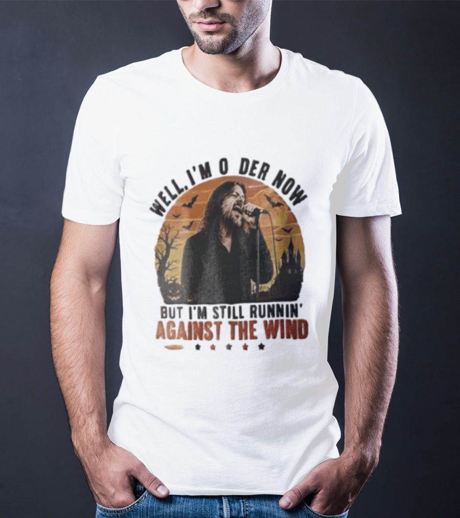 Well I'm Older Now But I'm Still Runnin' Against The Wind Bearded Singer Halloween Sunset Castle T-Shirt