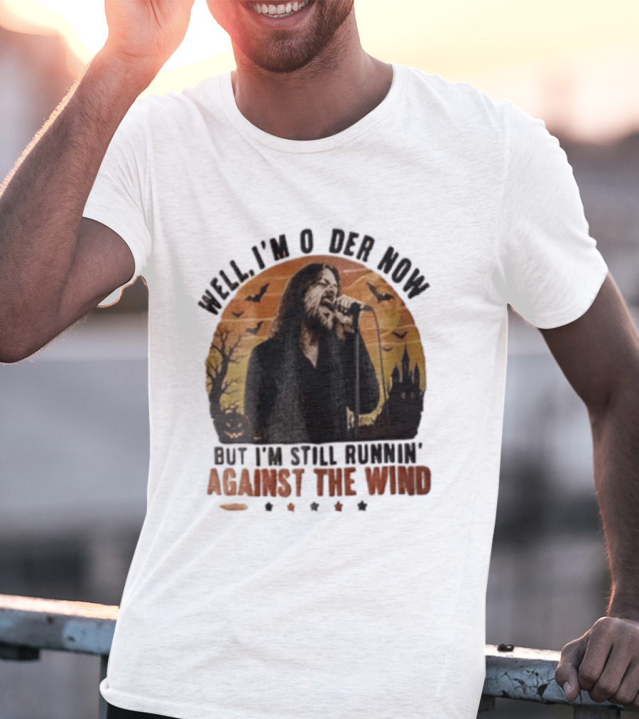 Well I'm Older Now But I'm Still Runnin' Against The Wind Bearded Singer Halloween Sunset Castle T-Shirt