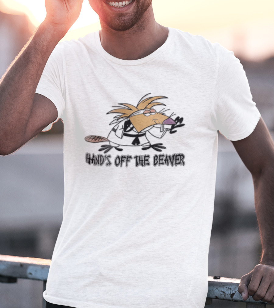 Hands Off The Beaver Cartoon Rodent Martial Arts Karate Gi Stance T-Shirt