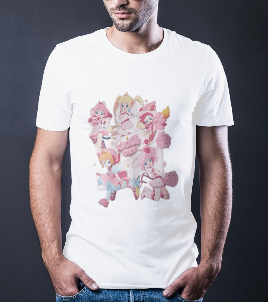 Magical Girl Anime Characters Pastel Posing Pink Cartoon T-Shirt