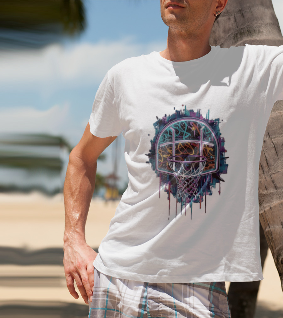 Neon Graffiti Basketball Backboard Dripping Multicolor T-Shirt